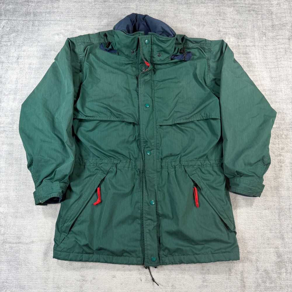 Eddie Bauer Jacket Men Large Green Vintage Hooded Parka GoreTex Shell Outdoors